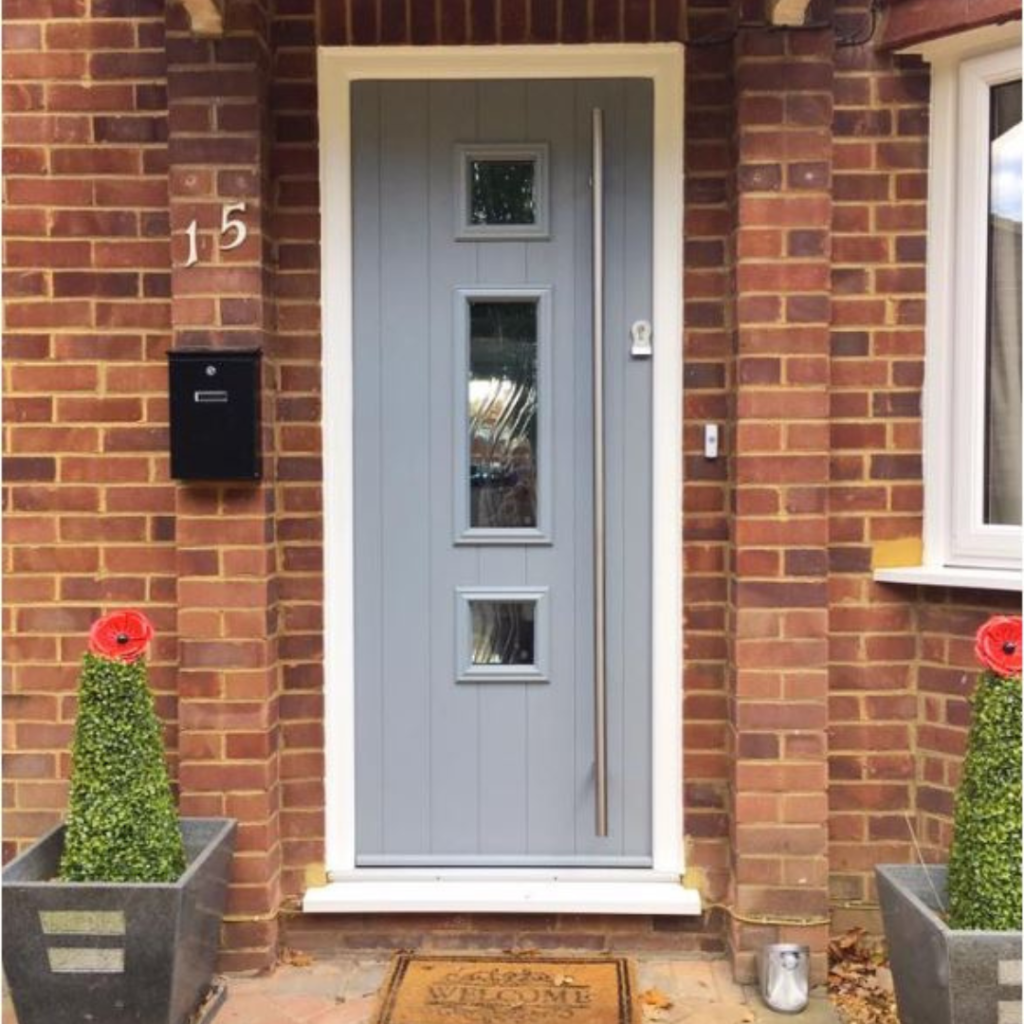 composite door in grey with silver hardware